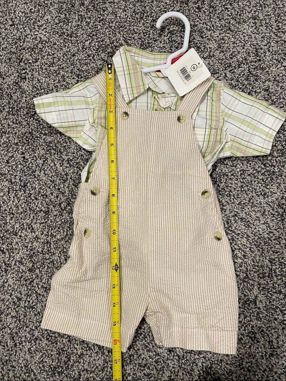 Vintage Hanna Andersson Overalls Matching Set with Green Plaid Shirt 0-3m NWT - Picture 7 of 9